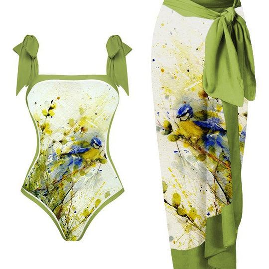 Damen Zweiteiliges Badeoutfit mit stilvollem Wickelrock und floralem Muster Heidi-Mode