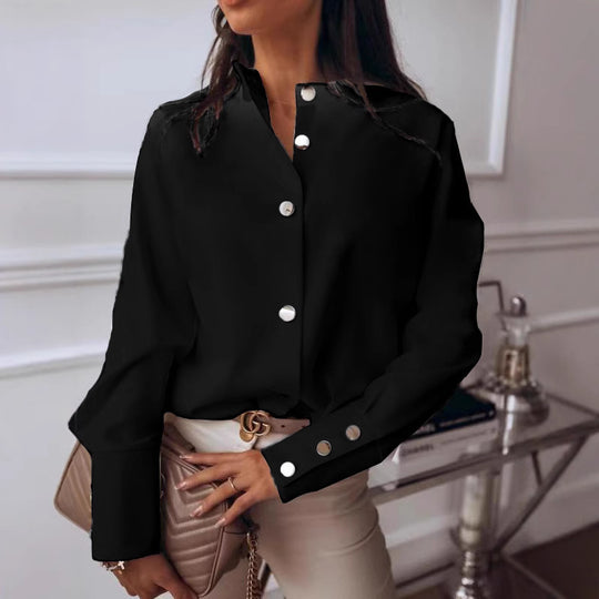 Damen elegante Bluse mit innovativem Knopfdesign und modernen Akzenten Heidi-Mode