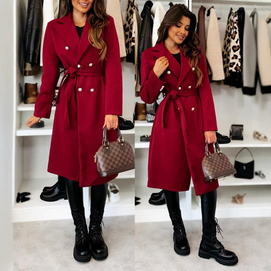 Damen Eleganter Trenchcoat mit taillierbarem Gürtel und Doppelreiher Heidi-Mode