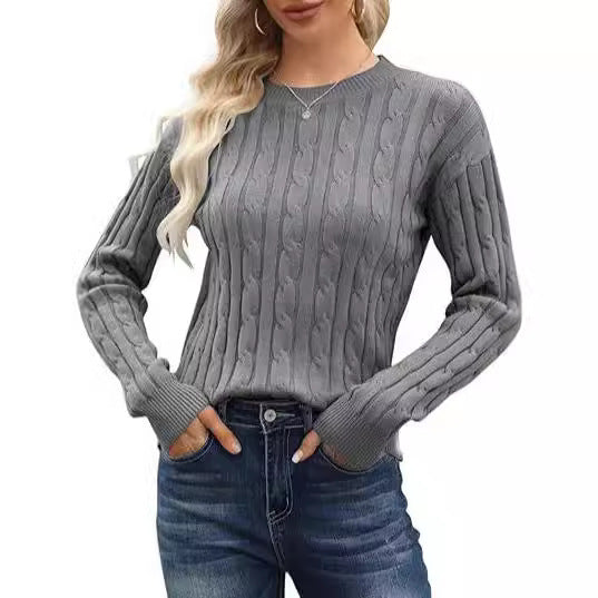 Damen klassischer Strickpullover mit Zopfdesign Heidi-Mode