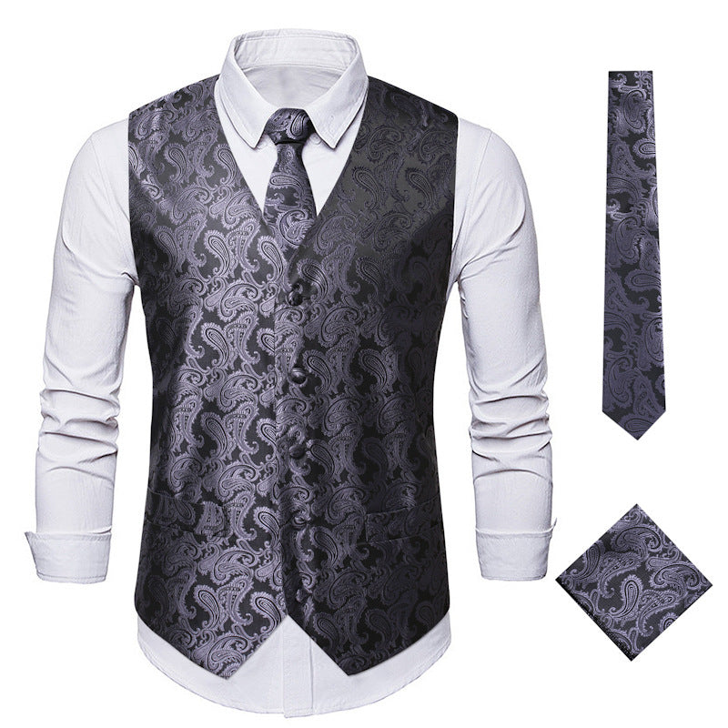 Herren elegante Anzugweste mit eleganten Paisley-Muster und passendem Zubehör Heidi-Mode