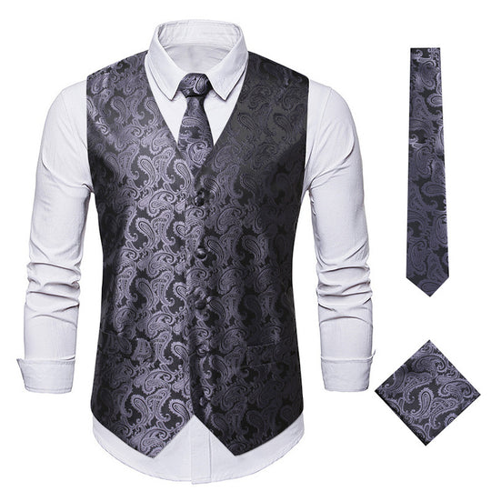 Herren elegante Anzugweste mit eleganten Paisley-Muster und passendem Zubehör Heidi-Mode