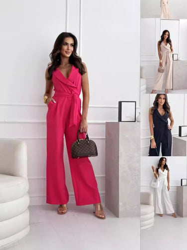 Damen Jumpsuit mit tailliertem Schnitt und Wickeldesign Heidi-Mode