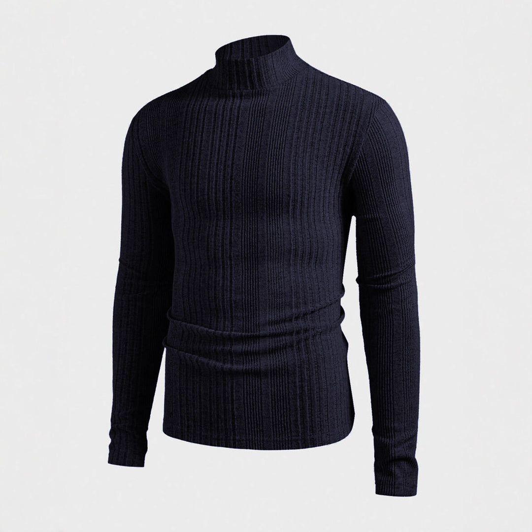 Herren Strickpullover mit hohem Kragen und Rippstruktur Heidi-Mode