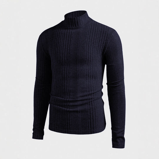 Herren Strickpullover mit hohem Kragen und Rippstruktur Heidi-Mode