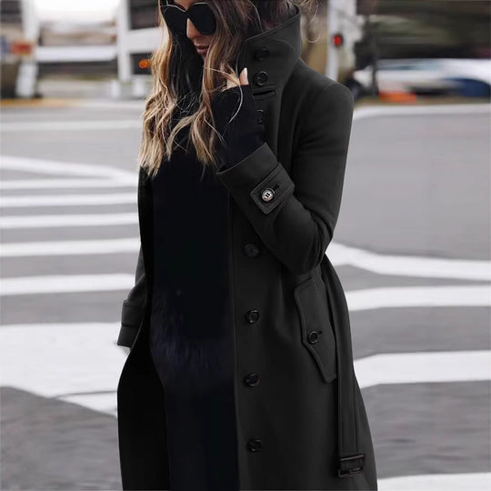 Damen modischer Trenchcoat mit hohem Kragen und eleganten Knopfdetails Heidi-Mode