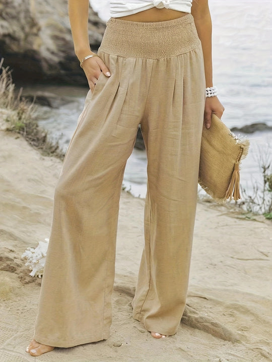 Damen weite Leinenhose mit elastischem Bund Heidi-Mode