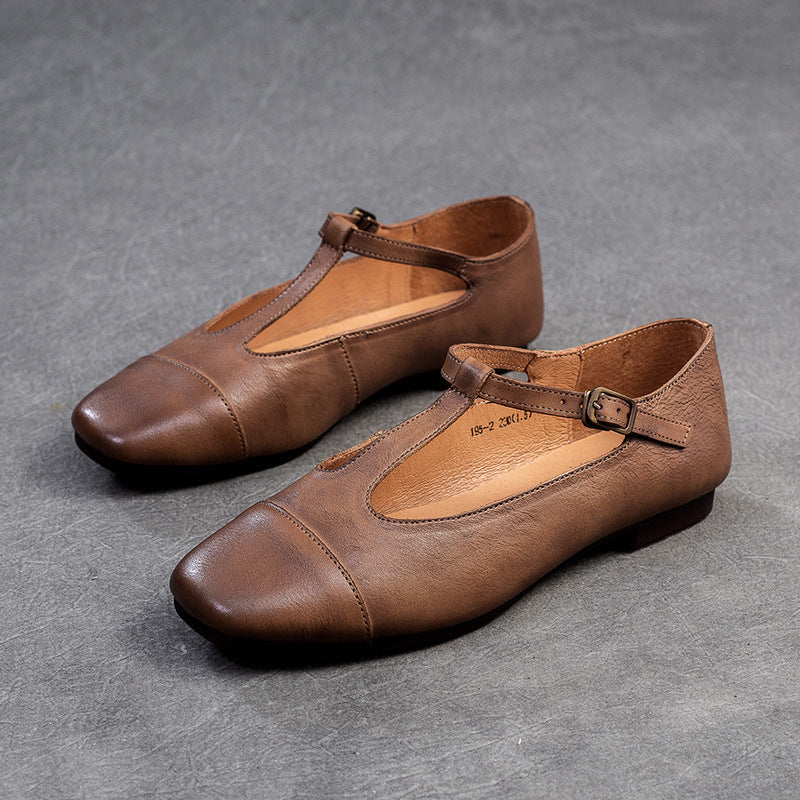 Damen elegante Leder-Ballerinas mit modischem Riemenverschluss Heidi-Mode