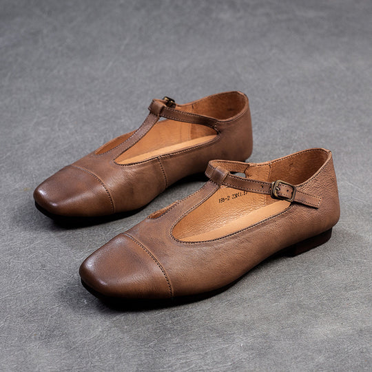 Damen elegante Leder-Ballerinas mit modischem Riemenverschluss Heidi-Mode
