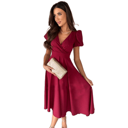 Damen Elegantes A-Linien Midi Kleid mit weichen Falten Heidi-Mode