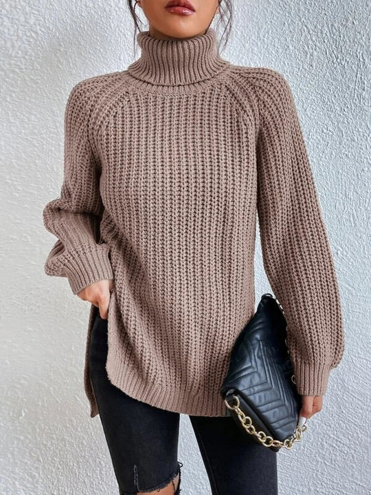 Damen Strickpullover mit hohem Kragen und strukturiertem Wabenmuster Heidi-Mode