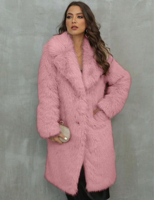 Damen Bequemer Kunstpelzmantel mit luxuriösem Revers Heidi-Mode