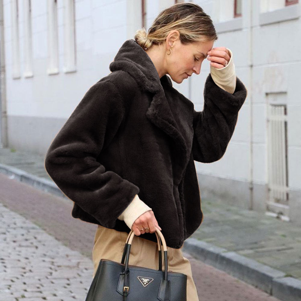 Damen Kuschelige Fleecejacke mit Reverskragen und Seitennaht Heidi-Mode