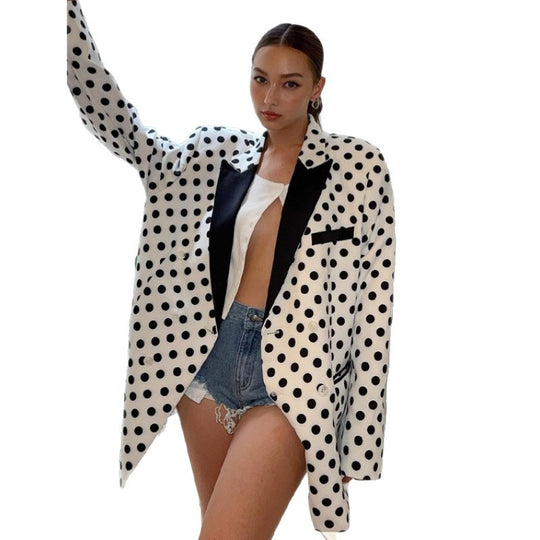 Damen Oversized Blazer mit Polka-Dots Heidi-Mode