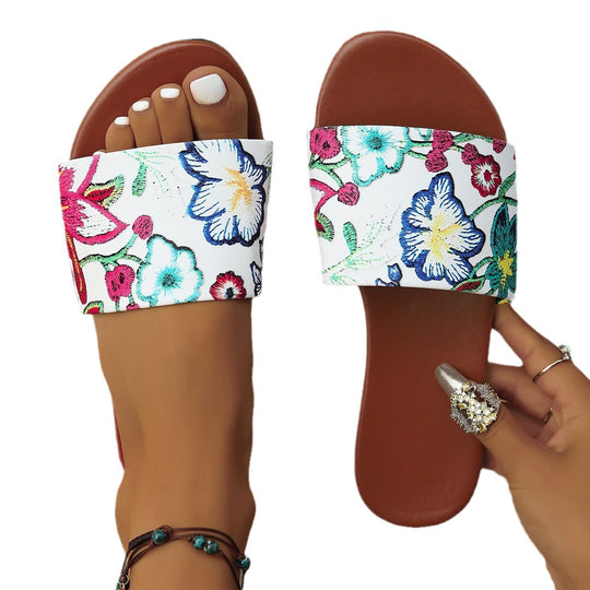 Damen Pantoletten mit floralem Stickdesign und komfortablem Fußbett Heidi-Mode