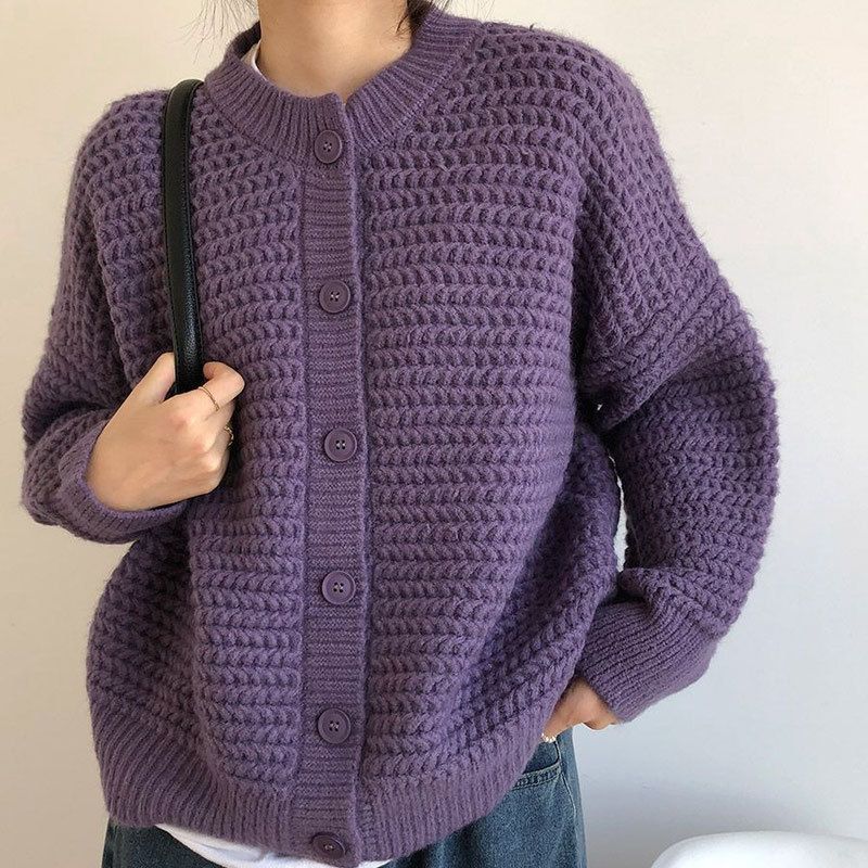 Damen Grobstrickjacke mit Knopfdetails und oversized Schnitt Heidi-Mode