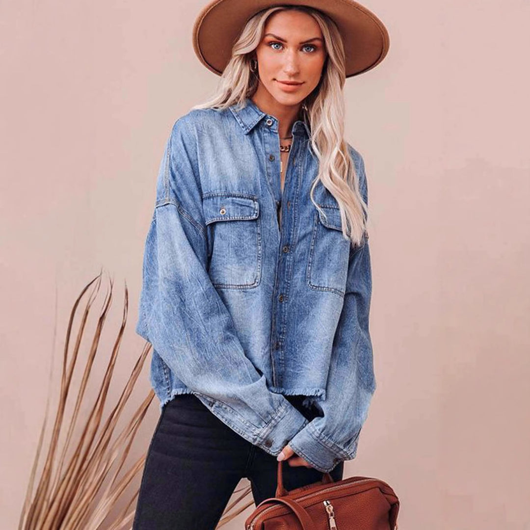 Damen Oversized Jeanshemd mit praktischen Brusttaschen und lässigem Schnitt Heidi-Mode