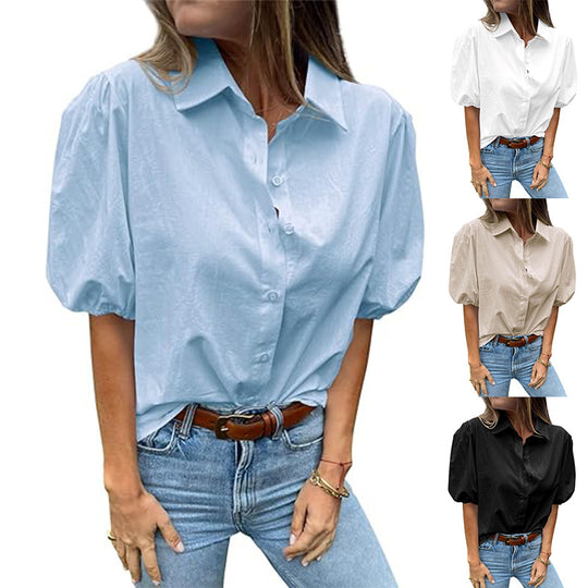 Damen Bluse mit Puffärmeln und klassischem Kragen Heidi-Mode