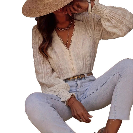 Damen Bluse mit kunstvollen Stickereien und Volumenärmeln Heidi-Mode