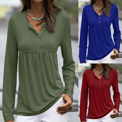 Damen Langarmshirt mit dekorativer Knopfleiste und sanftem Schnitt Heidi-Mode
