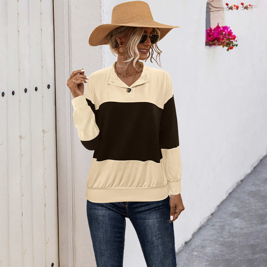 Damen lässiger Pullover mit stilvollem Kragen und Knopfdetail Heidi-Mode