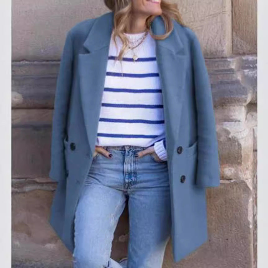 Damen moderner Oversized-Mantel mit doppelter Knopfreihe und eleganten Details Heidi-Mode