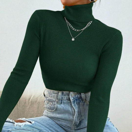 Damen Eleganter Rollkragenpullover mit feiner Rippstruktur Heidi-Mode