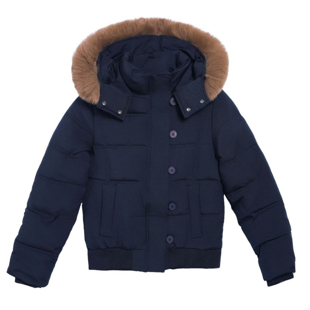 Damen Stylische Jacke mit abnehmbarem Kunstfellkragen und Knopfdetails Heidi-Mode