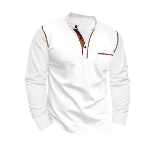 Herren Langarm-Henley-Shirt mit modernem Kragen und praktischer Brusttasche Heidi-Mode