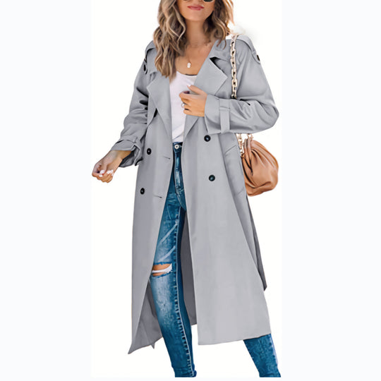 Damen Klassiker Trenchcoat mit Taillengürtel und tiefen Taschen Heidi-Mode