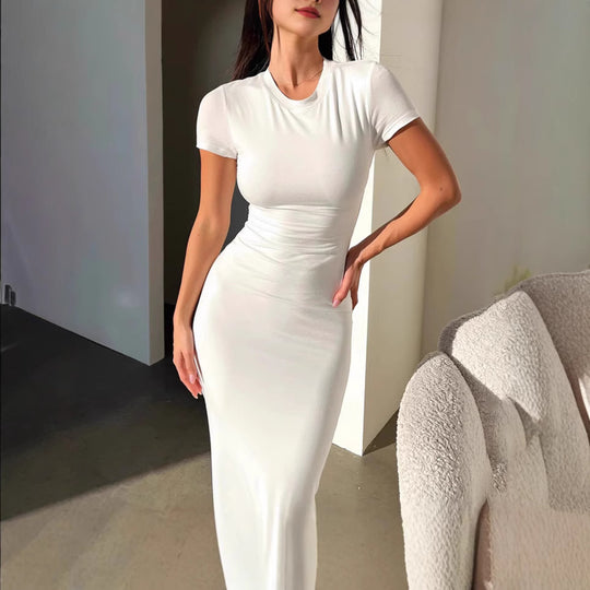 Damen Figurbetontes Maxikleid mit kurzen Ärmeln Heidi-Mode