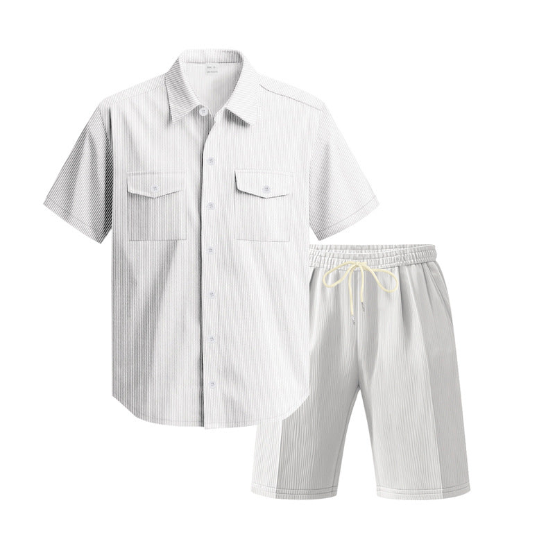 Herren Kurzarm-Hemd und Shorts Set mit praktischen Taschen und bequemer Passform Heidi-Mode
