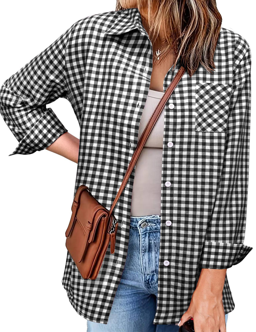 Femme Button-Up Gingham Check Shirt Heidi-Mode
