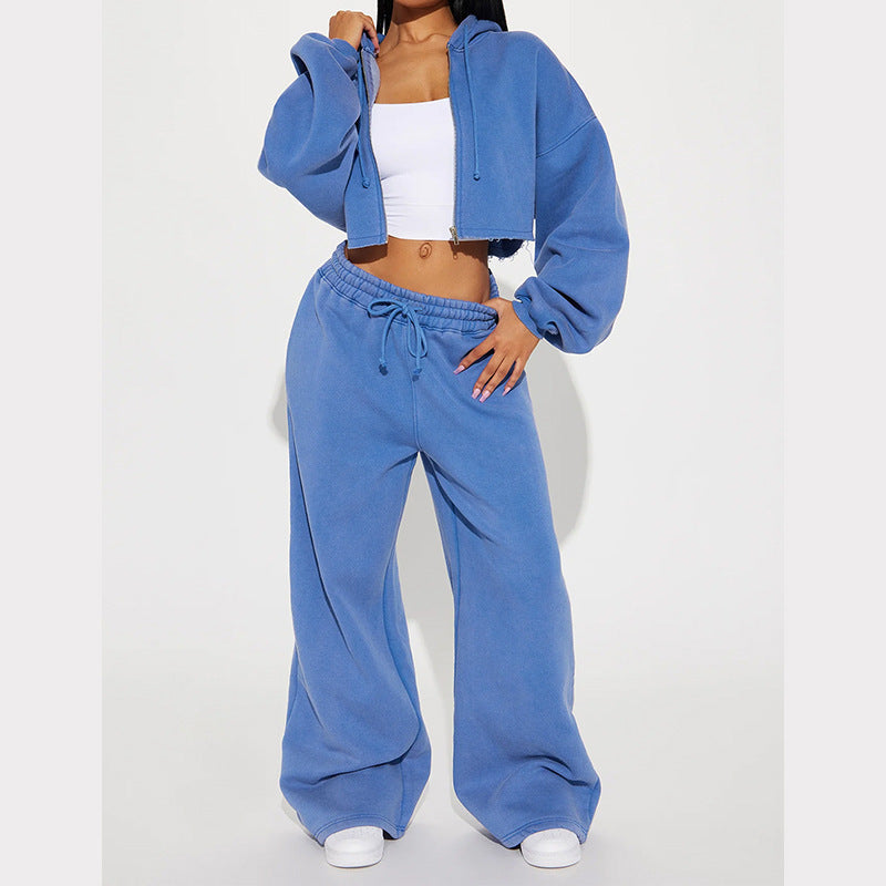 Damen Sportliches Fleece-Set mit cropped Hoodie und weitem Schnitt Heidi-Mode