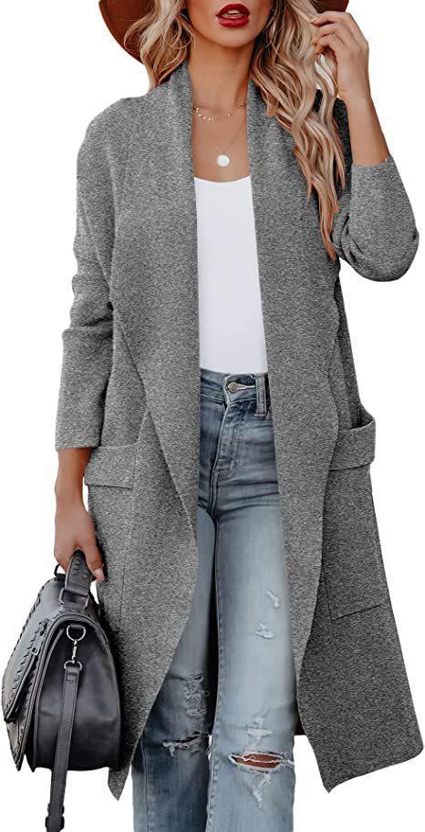 Damen lässiger Cardigan mit langen Ärmeln und praktischen Taschen Heidi-Mode