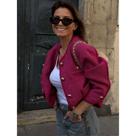Damen Tweedjacke mit goldenen Knopfdetails Heidi-Mode