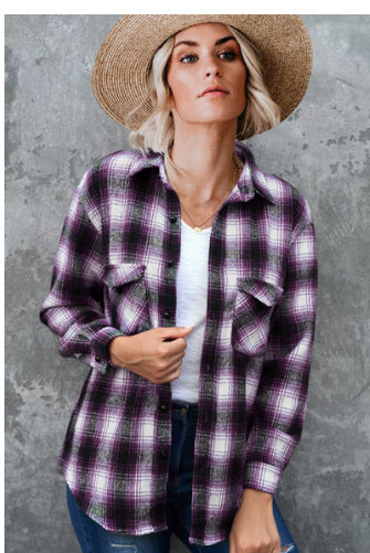 Damen Gestreifte Flanell-Bluse mit zwei Brusttaschen Heidi-Mode