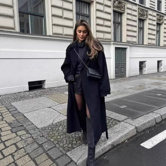 Damen eleganter und stylischer Trenchcoat mit taillierbarem Gürtel Heidi-Mode