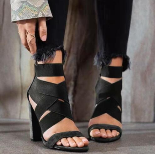 Damen Sandalen mit eleganten Riemen und Blockabsatz Heidi-Mode