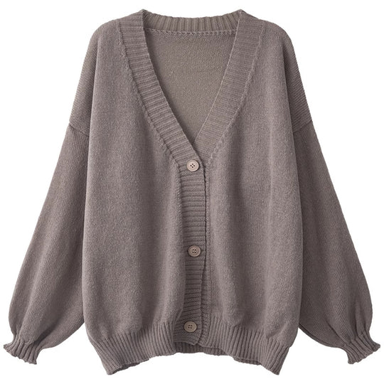 Damen Flauschiger Strickcardigan mit voluminösen Ärmeln und Knopfdetails Heidi-Mode