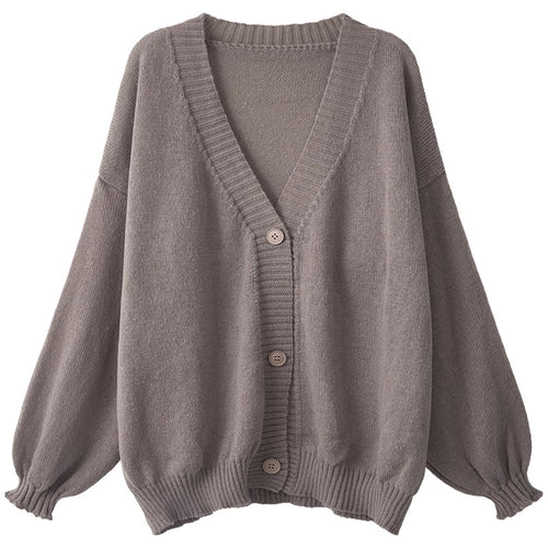 Damen Flauschiger Strickcardigan mit voluminösen Ärmeln und Knopfdetails Heidi-Mode