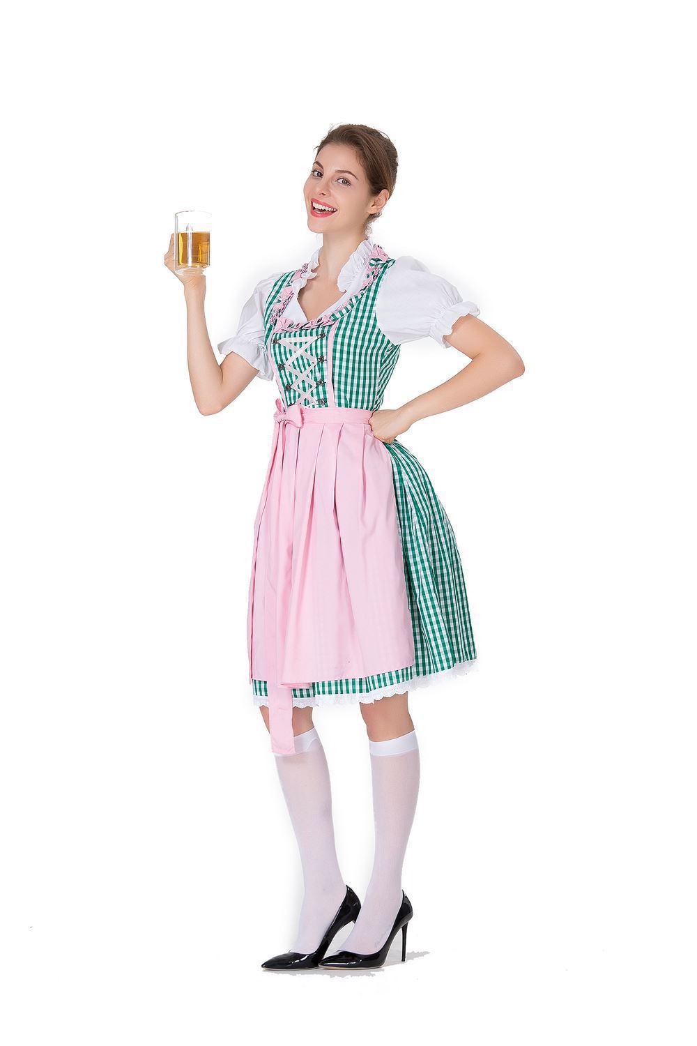 Damen Trachtenkleid mit romantischen Karomustern und verspielten Rüschen Heidi