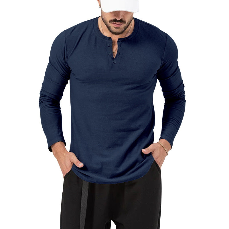 Herren Langarm-Henley-Shirt mit hochwertiger Baumwollmischung und modischen Knopfdetails Heidi-Mode