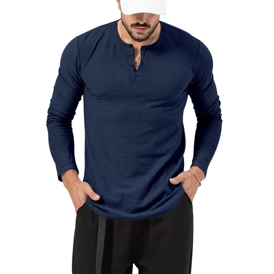 Herren Langarm-Henley-Shirt mit hochwertiger Baumwollmischung und modischen Knopfdetails Heidi-Mode