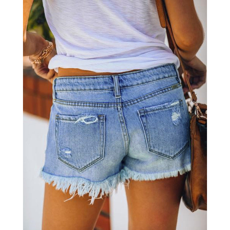 Damen Jeansshorts im Coolen USA-Design mit ausgefranstem Saum Heidi-Mode