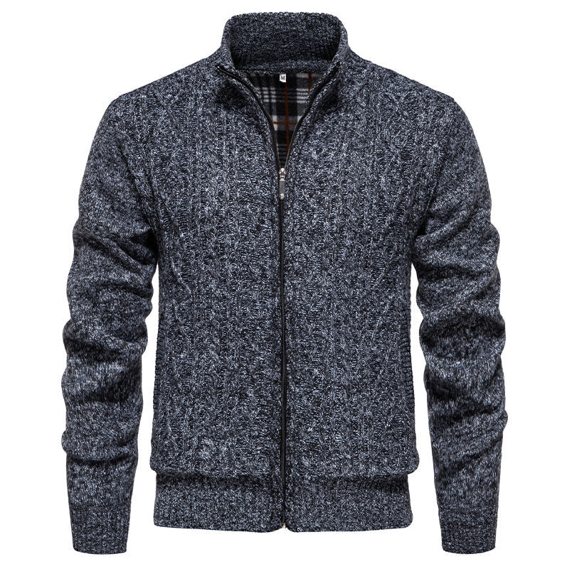 Herren Strickjacke mit hohem Kragen und Reißverschluss Heidi-Mode