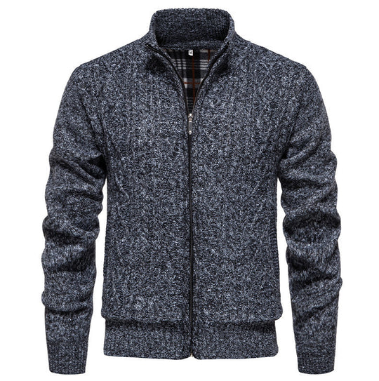 Herren Strickjacke mit hohem Kragen und Reißverschluss Heidi-Mode