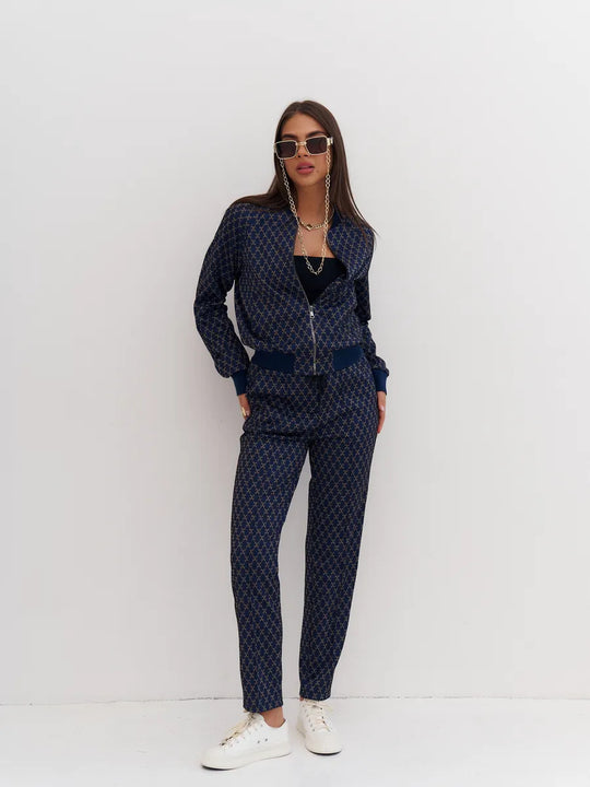 Damen elegantes und lässiges Freizeitensemble mit bomberjacken-inspirierten Details Heidi-Mode