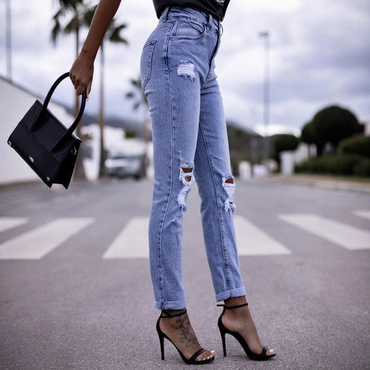 Damen Ripped High-Waist Jeans im modernen Schnitt Heidi-Mode