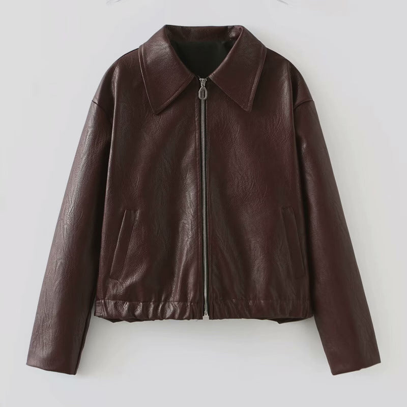 Damen modische Kunstlederjacke mit schlichter Eleganz und praktischen Taschen Heidi-Mode